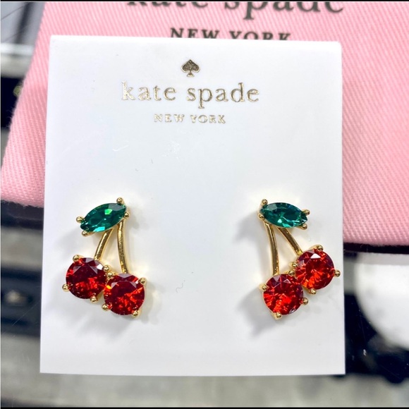 Kate Spade New York Ma Cherie Cherry Crystal Stud Earrings ~ Dainty Fruit Bling - Picture 4 of 12